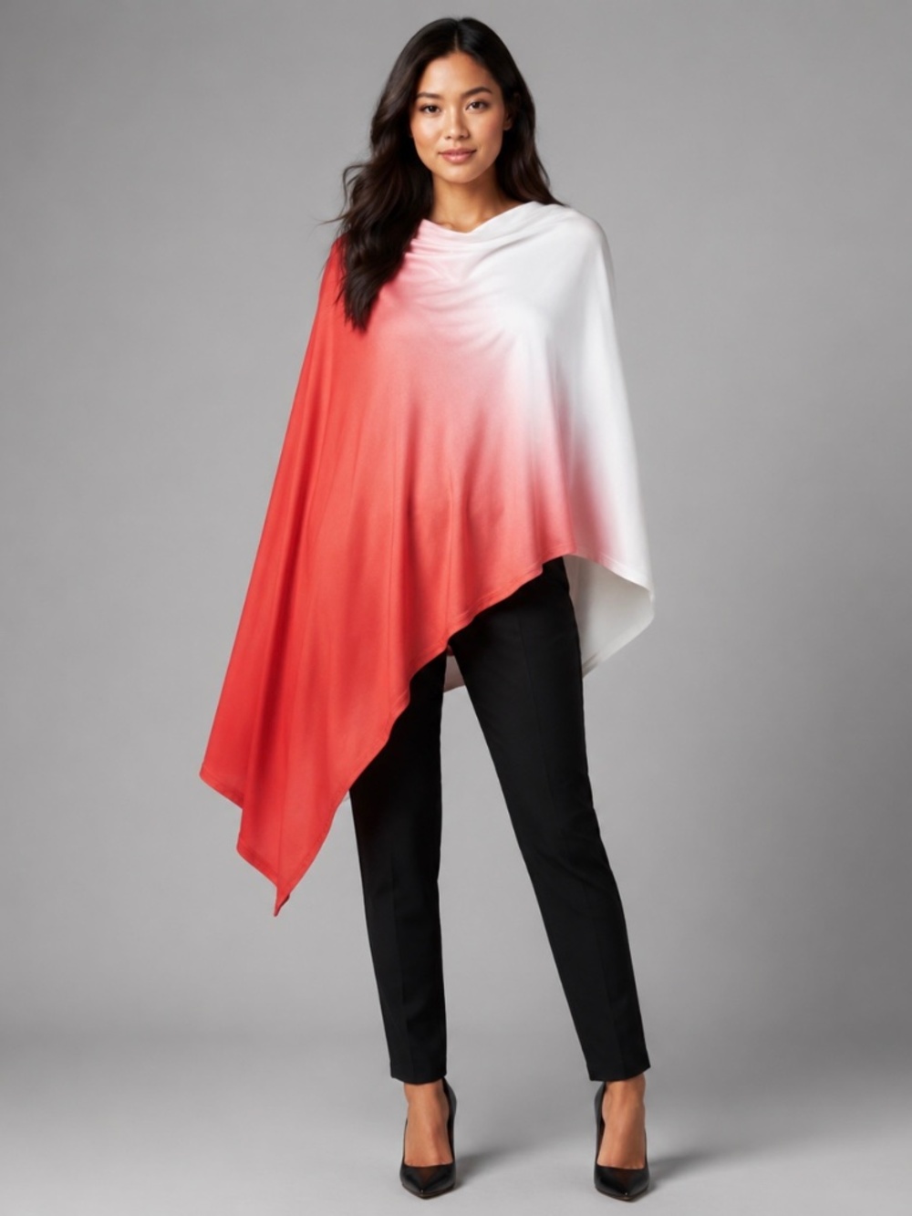LINE Knitwear One Size Ombré Draped Asymmetrical Top Ivory Coral Red OS